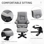 Recliner Swivel Armchair with Matching Footstool for Living Room Comfort Grey