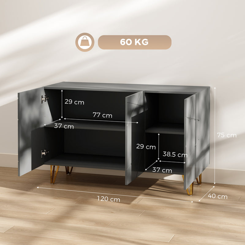 Sideboard Storage Cabinet with Adjustable Shelves for Living Room or Hallway High Gloss Grey AOSOM