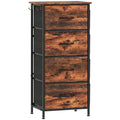 Chest of Four Fabric Storage Drawers with Wood Effect Top for Bedroom or Hallway, Rustic Brown