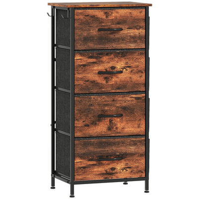 Chest of Four Fabric Storage Drawers with Wood Effect Top for Bedroom or Hallway, Rustic Brown