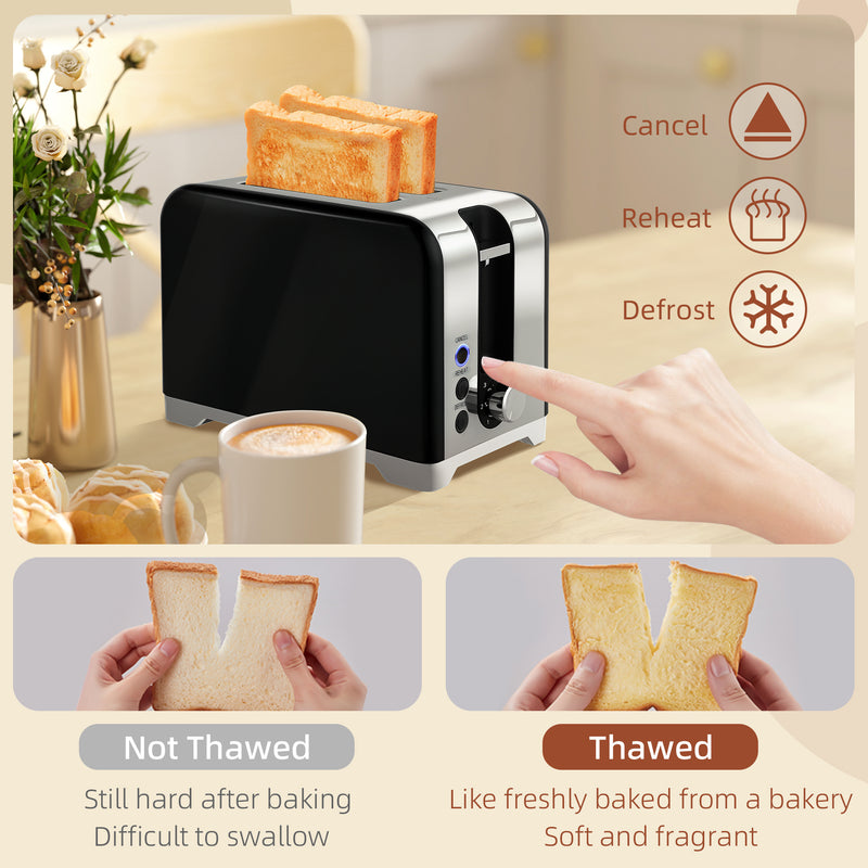 Retro Toaster and Kettle Set with Fast Boil and Reheat Function for Kitchen, Black