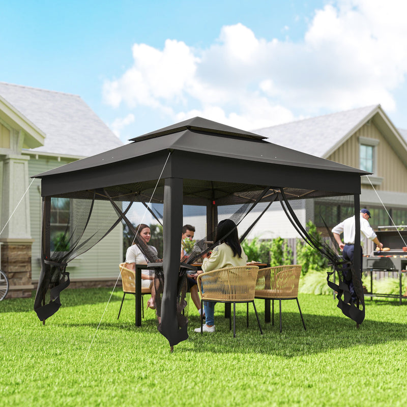 Pop Up Garden Gazebo with Netted Curtains for Shade and Insect Protection Black Outsunny