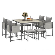 Nine Piece Garden Dining Set with Steel Frame in Grey by Outsunny