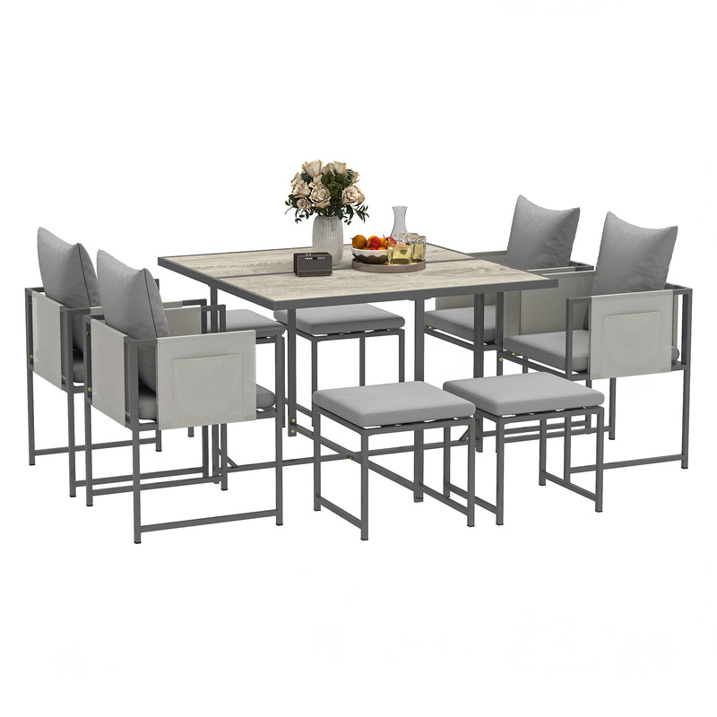 Nine Piece Garden Dining Set with Steel Frame in Grey by Outsunny