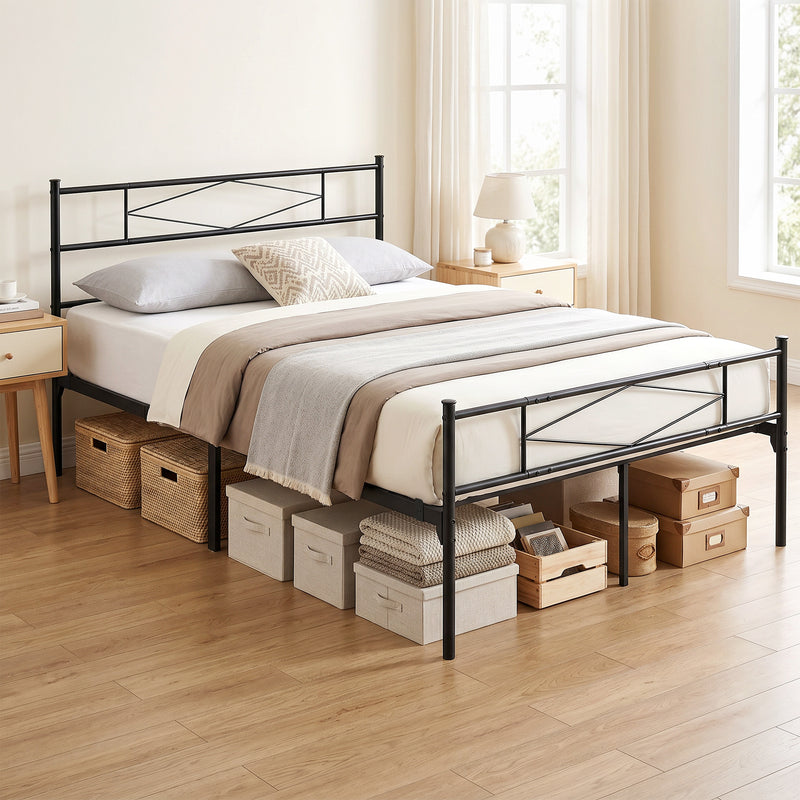 King Size Metal Bed Frame with Under Bed Storage and Stable Support Black
