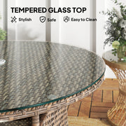 Brown Rattan Garden Coffee Table with Tempered Glass Top and Umbrella Hole by Outsunny