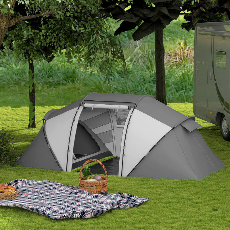 Tunnel Tent with Two Bedrooms and Living Area for 4 to 6 People Charcoal Grey White