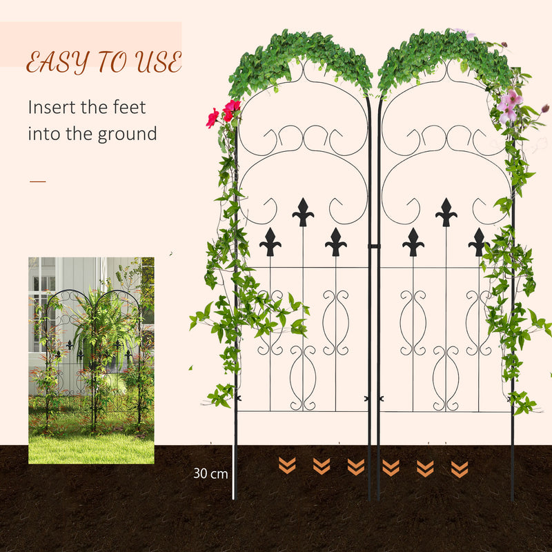 Set of 2 Metal Garden Trellises Scroll Design Supports Climbing Plants and Outdoor Vines