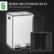 Stainless Steel 56L Dual Compartment Kitchen Bin With Deodoriser Ideal for Waste Separation