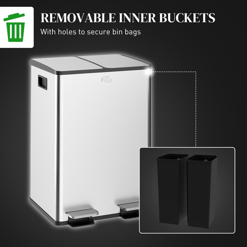 Stainless Steel 56L Dual Compartment Kitchen Bin With Deodoriser Ideal for Waste Separation