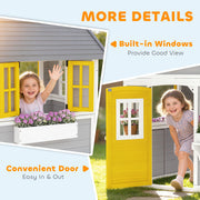 Wooden Outdoor Playhouse for Children with Planter Boxes and Weatherproof Shelter Grey Yellow White Outsunny