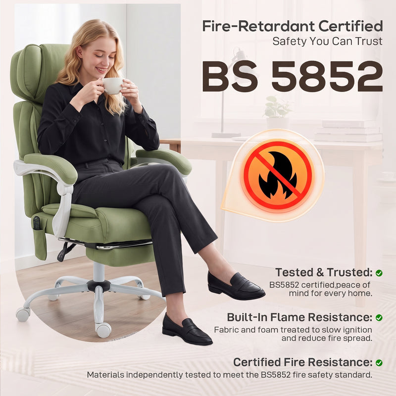 Massage Office Chair with Heat and Recline for Back Relief and Comfort Lime Green White