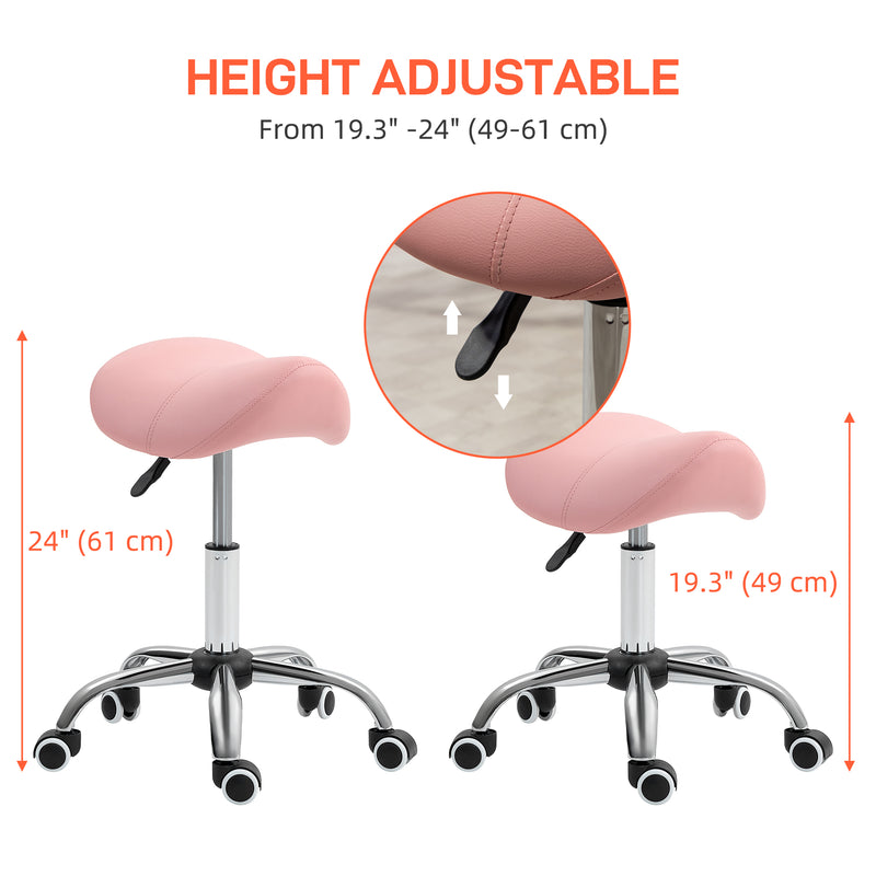 Height Adjustable Saddle Stool For Salon Massage Or Spa With Faux Leather Seat Pink
