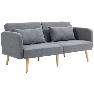 Two Seater Click Clack Sofa Bed with Pillows Converts Easily for Guests Grey