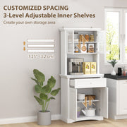 White 4 Door Freestanding Kitchen Cabinet with Drawer Glass Doors and Shelves