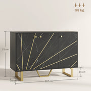 Modern Sideboard Storage Cabinet With Adjustable Shelves For Home Organisation, Black Marble Tone