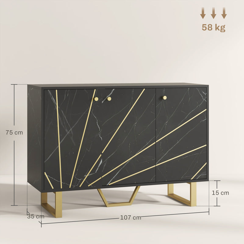 Modern Sideboard Storage Cabinet With Adjustable Shelves For Home Organisation, Black Marble Tone