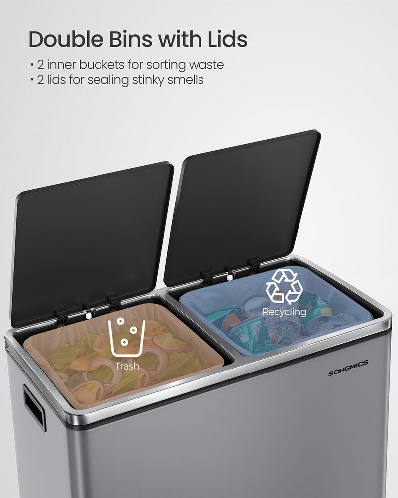 Songmics dual compartment pedal bin - close-up of soft-close lids