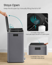 Songmics dual compartment pedal bin - dimensions diagram showing size in cm
