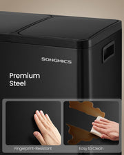 Corner detail of the fingerprint-resistant black steel body, side handle and Songmics logo