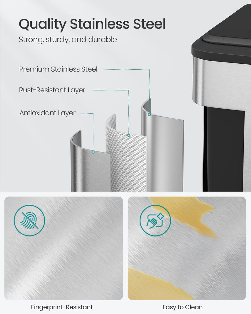 Close-up of the brushed stainless steel finish, fingerprint-resistant and easy to clean