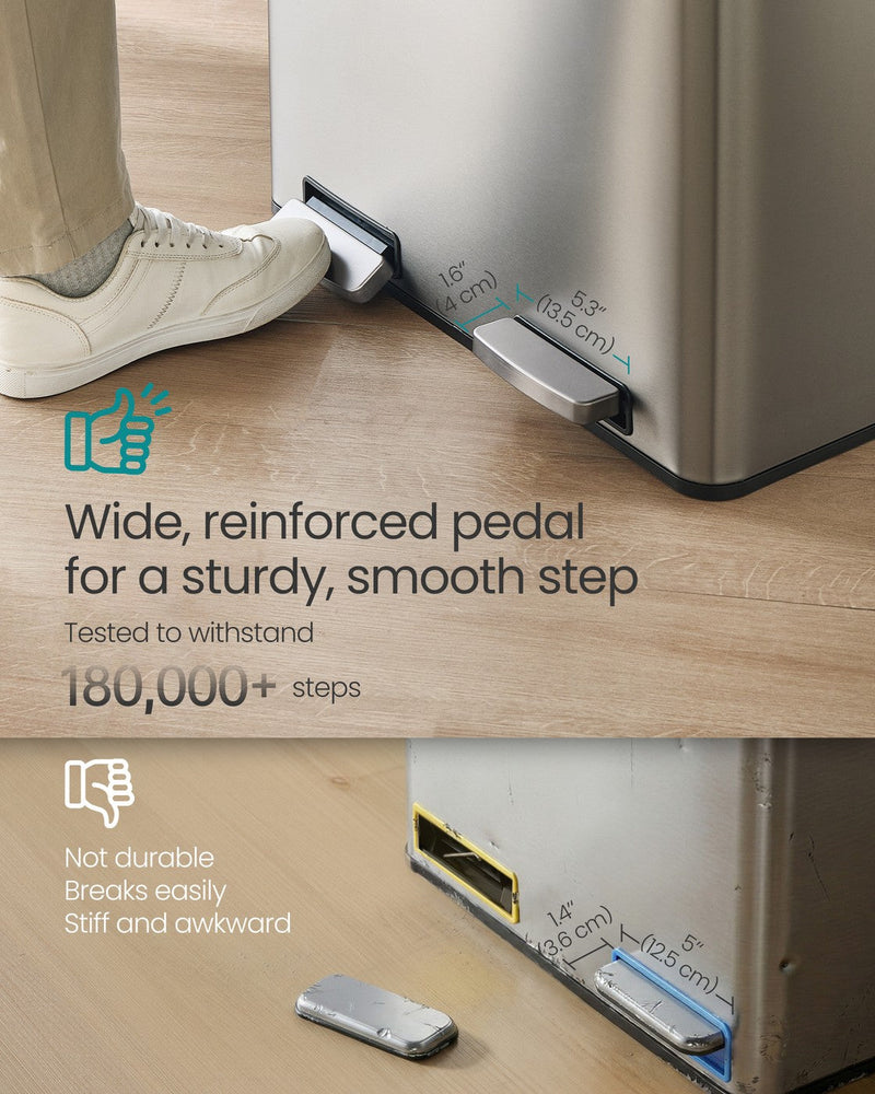 Close-up of the reinforced foot pedal, tested to withstand 180,000 steps
