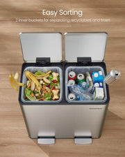 Overhead view of the two compartments separating food waste and recyclables