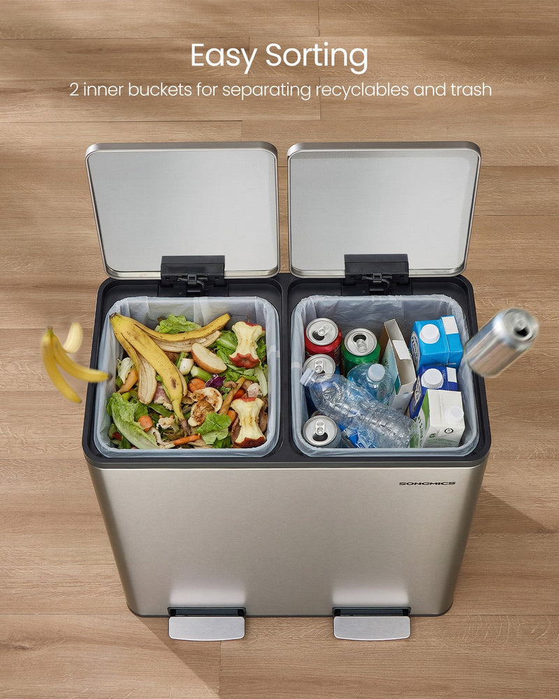 Overhead view of the two compartments separating food waste and recyclables