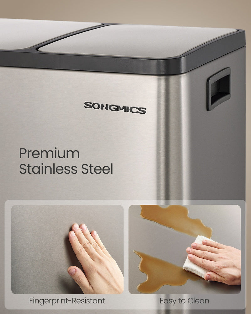 Close-up of the fingerprint-resistant stainless steel finish being wiped clean