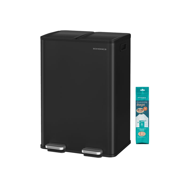 Songmics ink black dual compartment pedal bin, front view