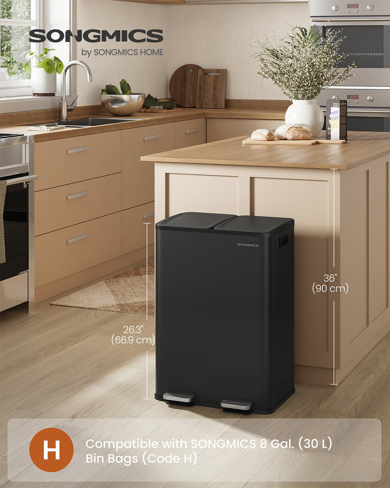 Pedal bin lid open showing both compartments