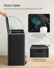 Both bin lids open showing the two separate compartments
