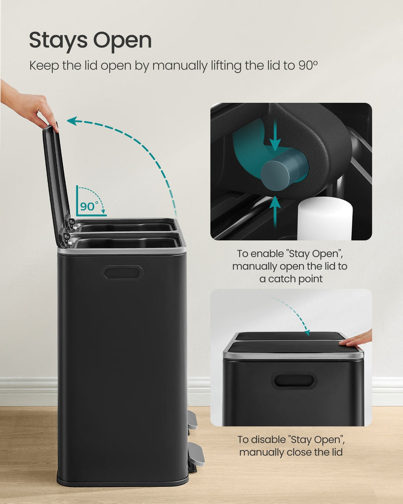 Both bin lids open showing the two separate compartments