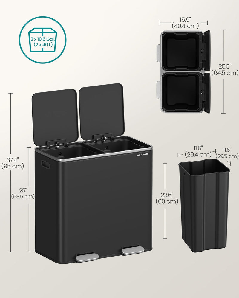 Bin shown with bin bags fitted inside