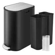 Dual compartment bin with wing lids open showing both sections