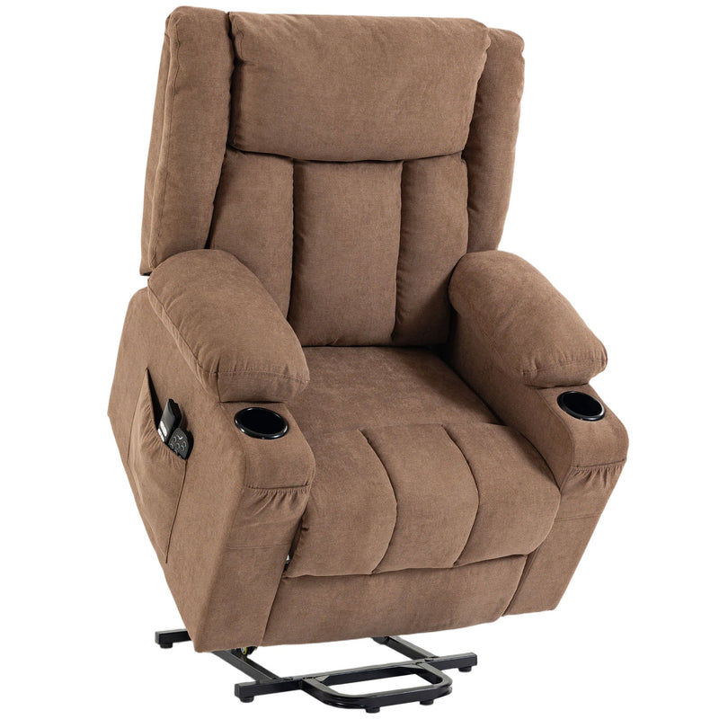 HOMCOM dual motor electric lift recliner chair in brown with side pockets and cup holders