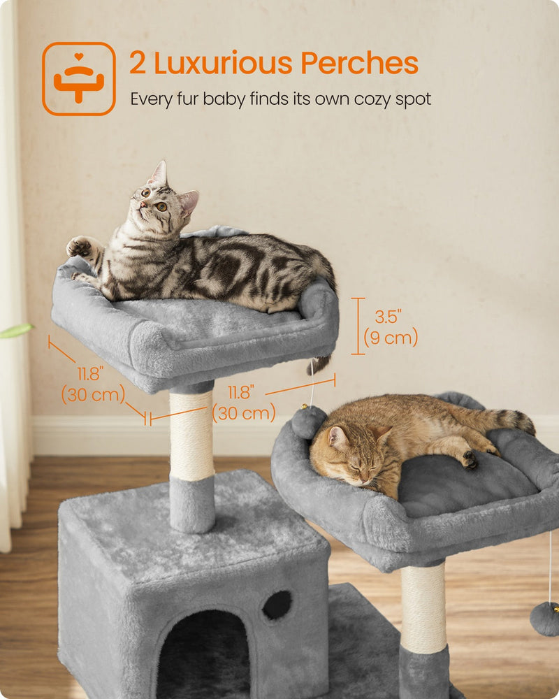 Dual Platforms Cat Tree with Cave and Hammock, 143 cm, Light Grey by Feandrea