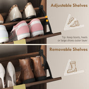 Shoe Storage Cabinet for Narrow Hallways with Flip Drawers and Open Shelves Rustic Brown AOSOM