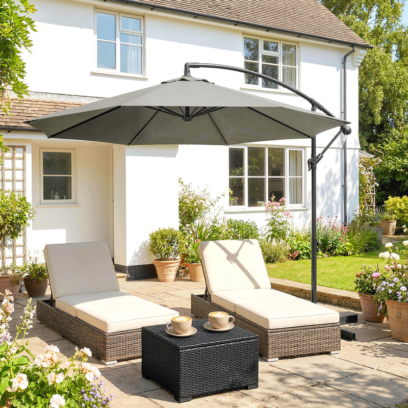 Cantilever Garden Parasol with Overhanging Shade and Crank Handle, Light Grey