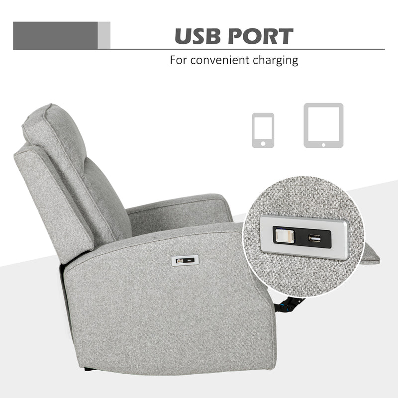 Electric Reclining Armchair with USB Charging Port and Footrest for Relaxing Grey