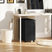 Black Metal Mobile File Cabinet with Lockable Drawers and Wheels for Home Office by Vinsetto