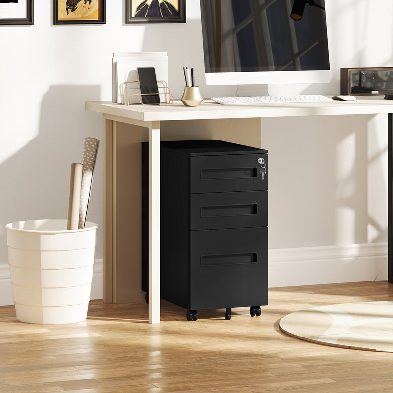 Black Metal Mobile File Cabinet with Lockable Drawers and Wheels for Home Office by Vinsetto