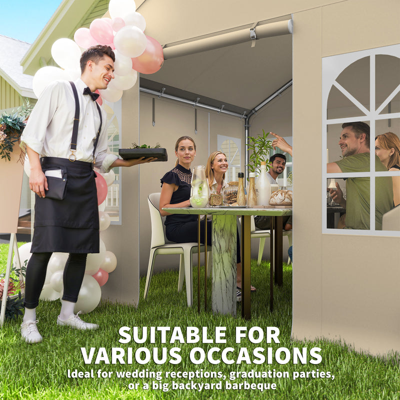 3x3m Gazebo Marquee for All Weather Outdoor Gatherings with Windows and Zipped Doors, Beige