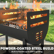 Half Drum Charcoal BBQ Grill Trolley with 2 Cooking Zones for Easy Family Barbecues Black Outsunny