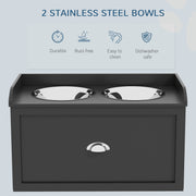 Stainless Steel Raised Dog Bowls with Built In Storage Drawer for Large Pets, Black