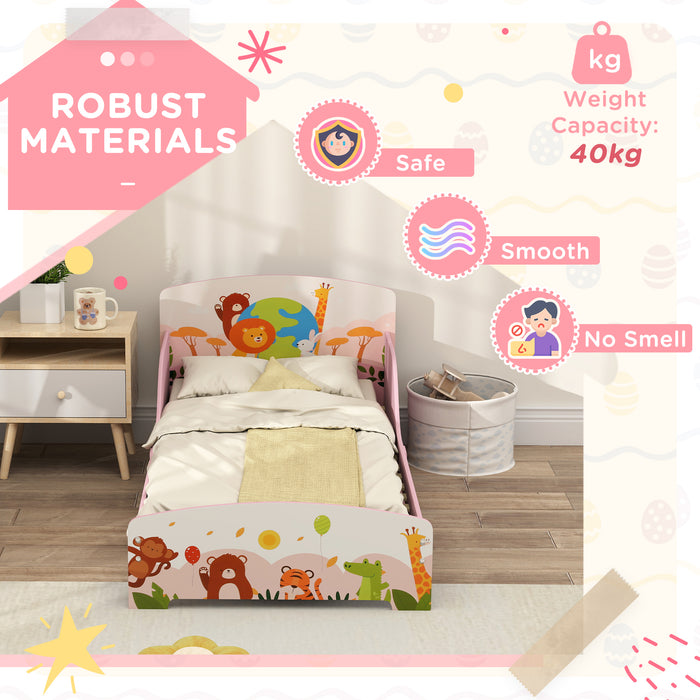 Cute Animal Themed Toddler Bed with Safety Rails 143 x 77 x 60cm by AIYAPLAY