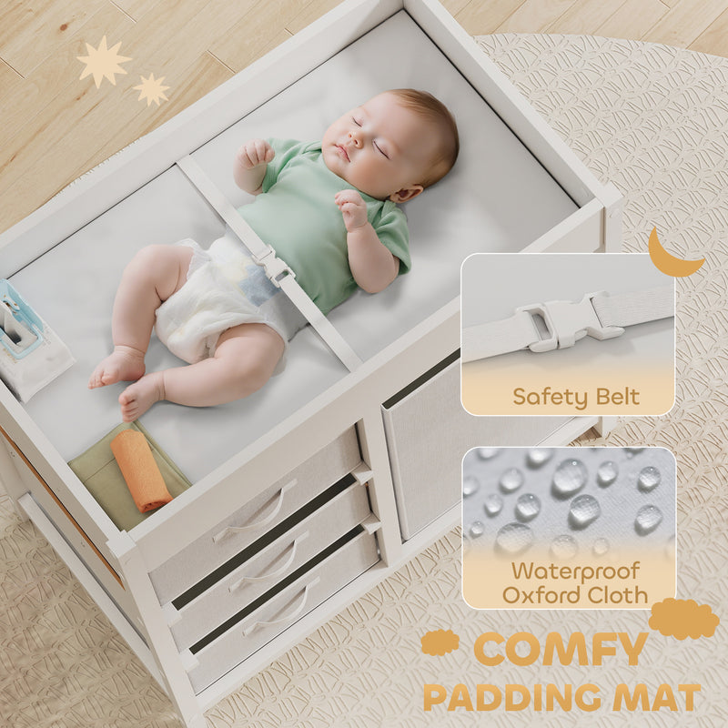 Baby Changing Unit with 4 Drawers and Padded Mat for Nursery or Bedroom, White