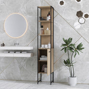 Tall Wooden Bathroom Cabinet with Open Storage and Adjustable Shelf for Organised Spaces