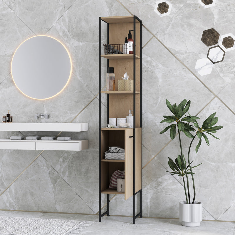 Tall Wooden Bathroom Cabinet with Open Storage and Adjustable Shelf for Organised Spaces