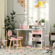 Pink Kids Study Desk and Chair Set with Hutch Storage Drawer and Shelves by AIYAPLAY